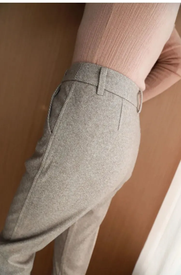 Woolen High Waisted Casual Suit Pants