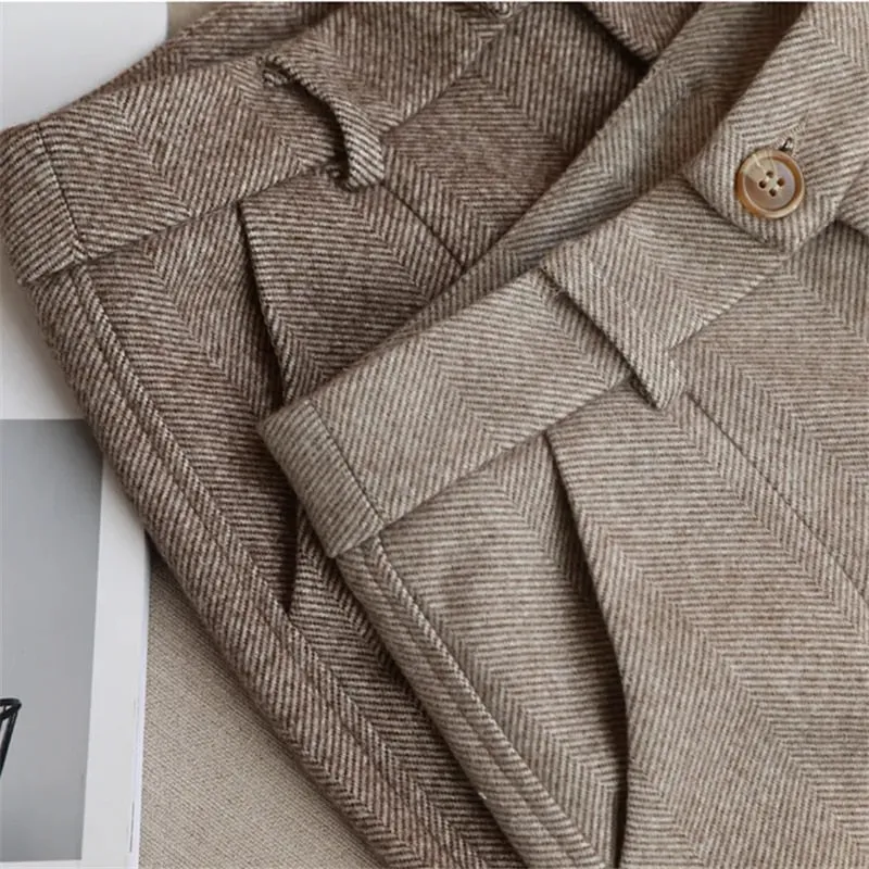 Woolen High Waisted Casual Suit Pants