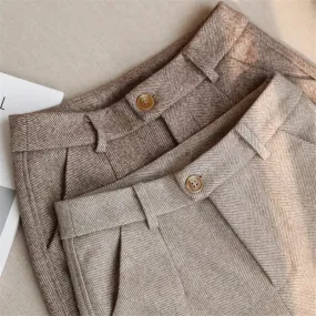 Woolen High Waisted Casual Suit Pants