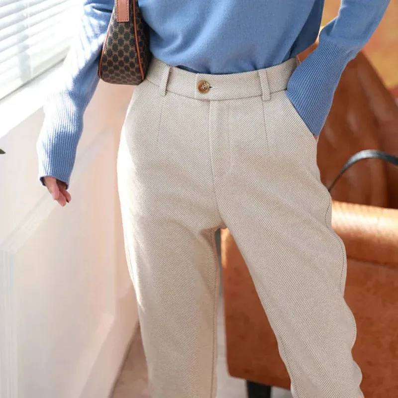 Woolen High Waisted Casual Suit Pants