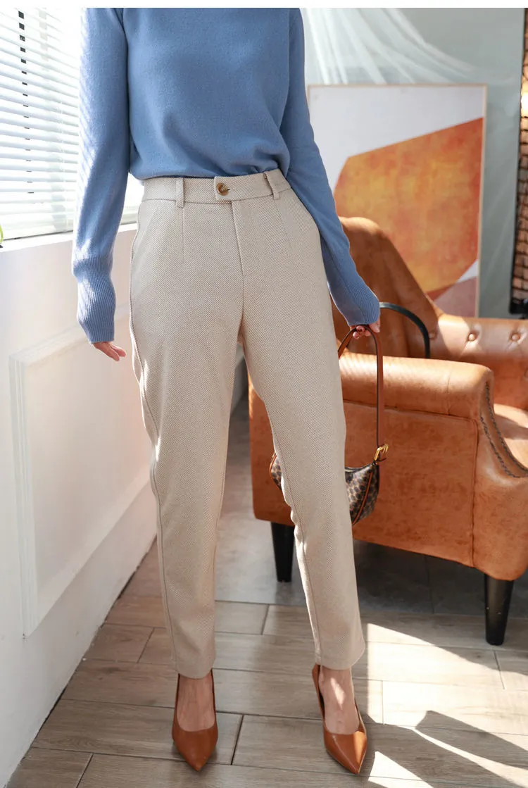 Woolen High Waisted Casual Suit Pants