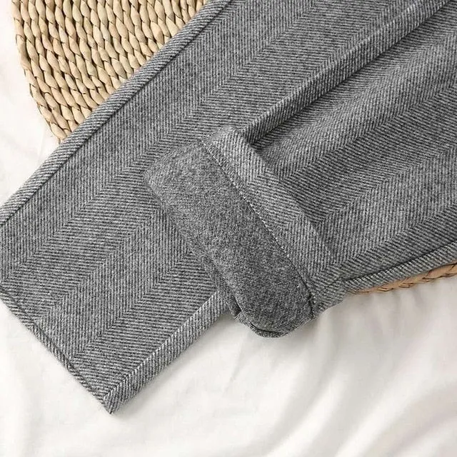 Woolen High Waisted Casual Suit Pants